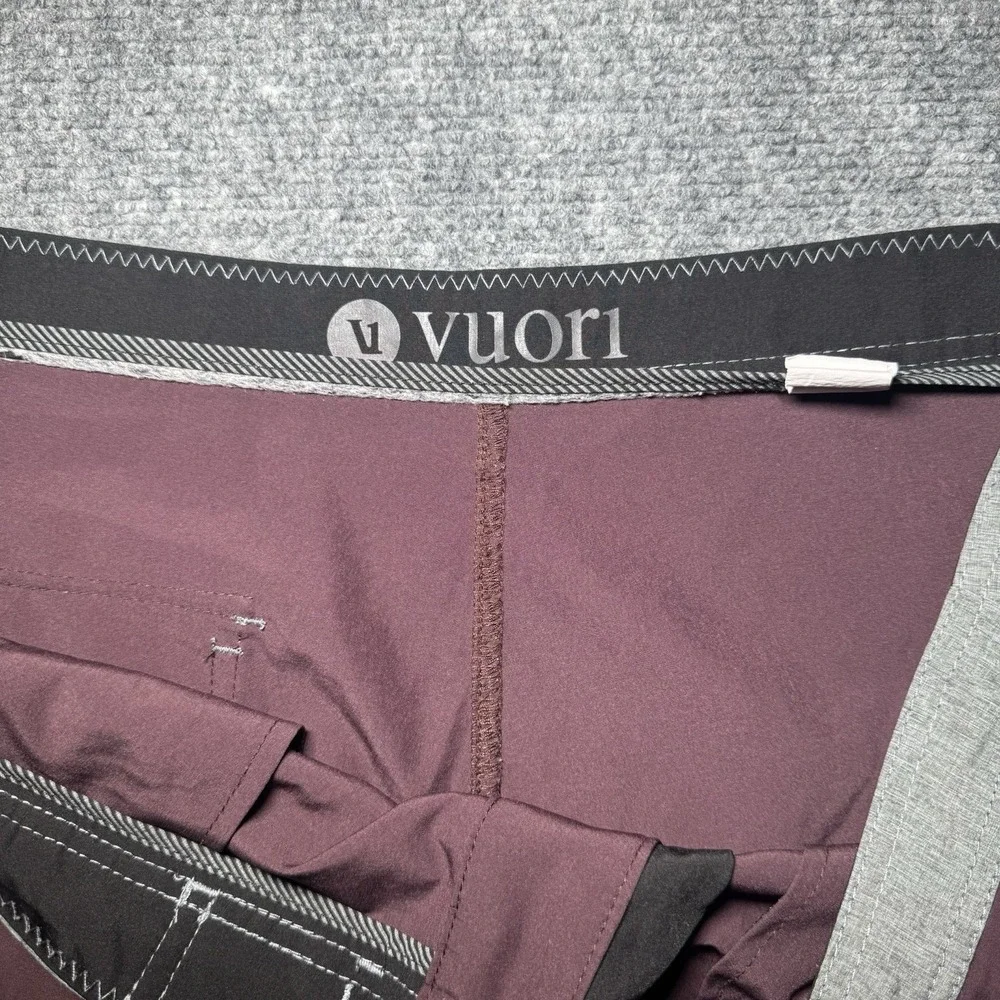 Vuori Peak Board Short Burgundy Red Gray Unlined Drawstring Swim Shorts Men 36x8